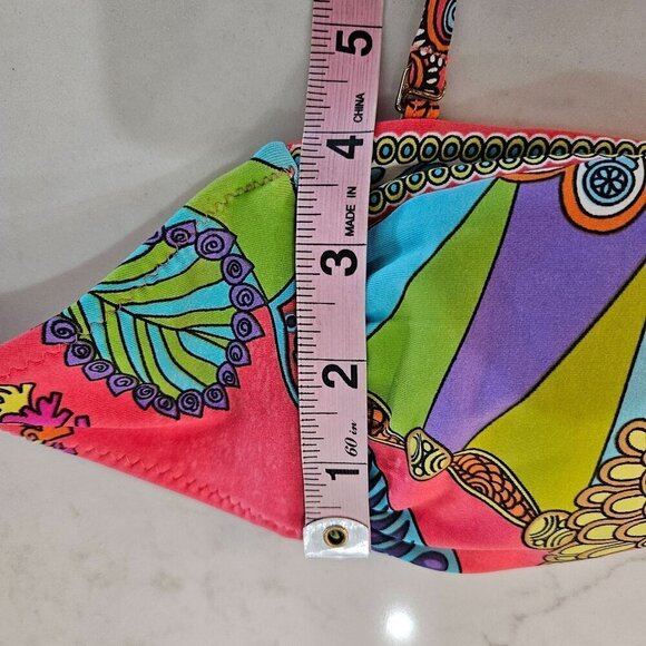 Trina Turk Size Small Swim Bikini Top Metal Detail Bandeau Tie Halter Multicolor - Picture 6 of 11